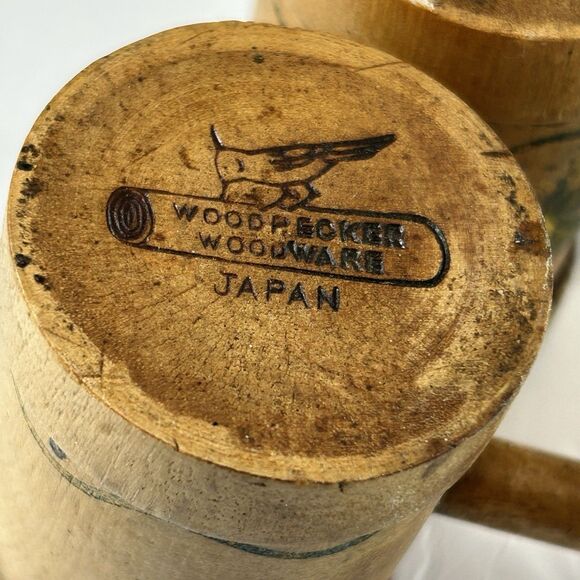 Vintage Rooster Salt Pepper Shakers Long Handled Woodpecker Woodware Japan 14" - Picture 4 of 6